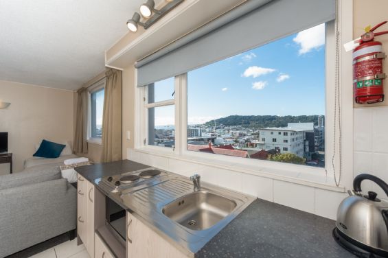 Large Queen Studio - kitchenette and view